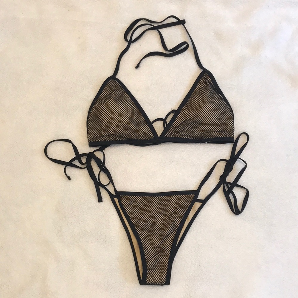 Shein Black/Tan Fishnet Bikini!